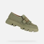 Geox Vilde Woman Pistachio Green Suede Loafers with Kiltie Fringe and Metal Buckle Detail, Size 36, Contemporary Urban Style - Geox