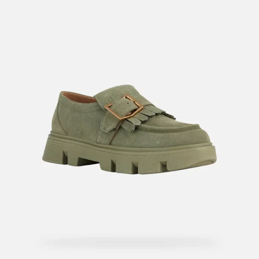 Geox Vilde Woman Pistachio Green Suede Loafers with Kiltie Fringe and Metal Buckle Detail, Size 36, Contemporary Urban Style - Geox - Image 3