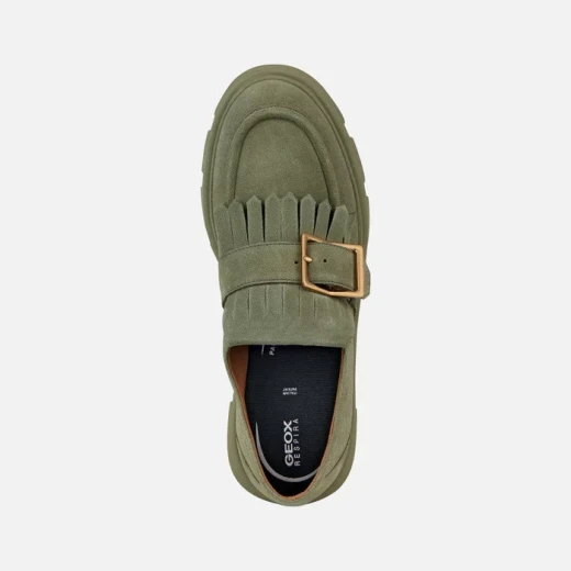 Geox Vilde Woman Pistachio Green Suede Loafers with Kiltie Fringe and Metal Buckle Detail, Size 36, Contemporary Urban Style - Geox - Image 5