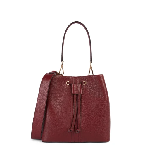 Andrenne Bordeaux Leather Bucket Bag for Women, Handheld or Shoulder, 27cm Andrenne Bordeaux Leather Bucket Bag for Women, Handheld or Shoulder, 27cm