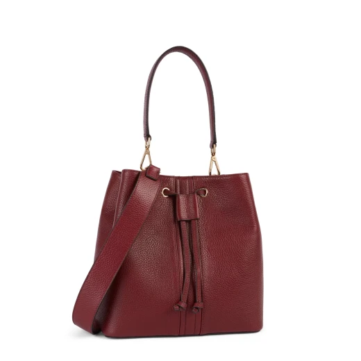 Andrenne Bordeaux Leather Bucket Bag for Women, Handheld or Shoulder, 27cm - Geox - Image 3