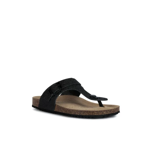 Geox Brionia Women's Thong Sandals Black Metallic Leather Size 37 Breathable Anatomic Outsole Comfortable Stylish Summertime Footwear for City Dressing and Holiday Ensembles - Geox - Image 3