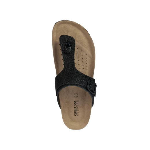 Geox Brionia Women's Thong Sandals Black Metallic Leather Size 37 Breathable Anatomic Outsole Comfortable Stylish Summertime Footwear for City Dressing and Holiday Ensembles - Geox - Image 6