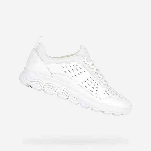 Geox Spherica Woman's Low Cut Sneakers White Nappa Leather & Mesh Upper Cushioned Outsole Size 37 Urban Style - Geox - Image 2