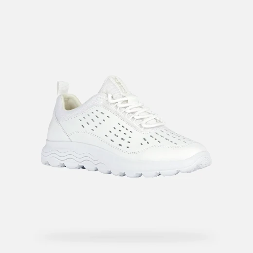 Geox Spherica Woman's Low Cut Sneakers White Nappa Leather & Mesh Upper Cushioned Outsole Size 37 Urban Style - Geox - Image 3