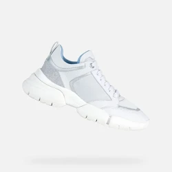 Geox Adacter W Woman White Sneakers Breathable Mesh Nappa Leather Sporty Design Comfortable Casual Shoes Size 39 Stylish Everyday Wear Fast Delivery Easy Exchange
