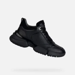 Geox Adacter W Woman Black Sneakers Leather Suede Breathable Flexible Design for Women Size 37 Comfortable Casual Shoes Excellent Grip on Uneven Terrain Modern Style