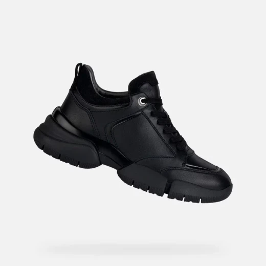 Geox Adacter W Woman Black Sneakers Leather Suede Breathable Flexible Design for Women Size 37 Comfortable Casual Shoes Excellent Grip on Uneven Terrain Modern Style - Geox - Image 2