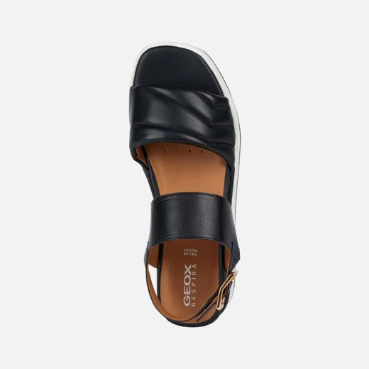 Geox Rosita Women's Sandals Black Nappa Leather Low Wedge Heel Comfortable Breathable Footwear Size 39 Perfect Summer City Engagement Lightweight Design Easy Foot Entry - Geox - Image 5
