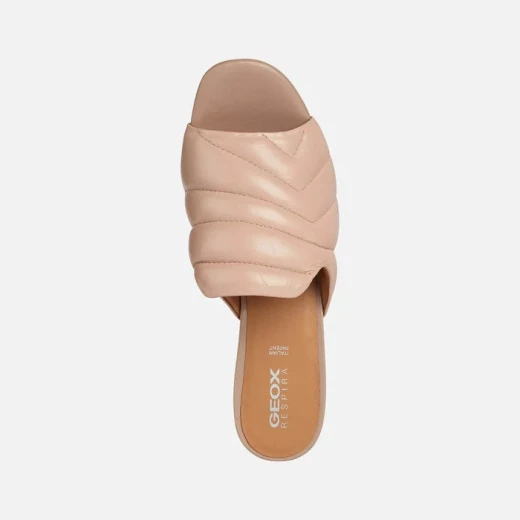 Geox Onice Woman Nude Leather Sandals Size 39 Breathable Comfortable Quilted Straps City Style Mid Height Heel Special Occasion Wear Fast Delivery Easy Exchange - Geox - Image 5