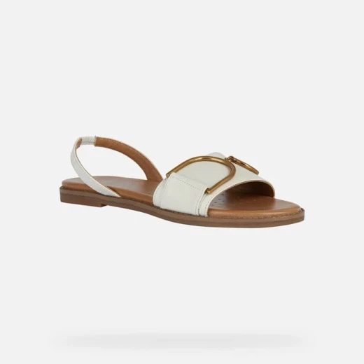 Geox Naileen Women's Off White Flat Sandals with Metal Buckle, Breathable Nappa Leather, Urban Style for City Living, Sizes Available 36, Summertime Essentials - Geox - Image 3