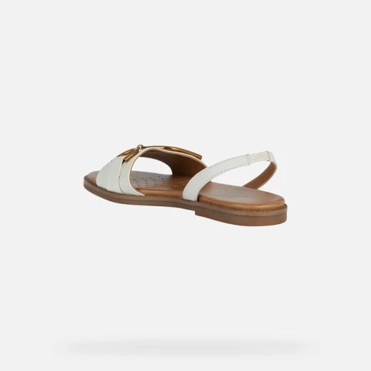 Geox Naileen Women's Off White Flat Sandals with Metal Buckle, Breathable Nappa Leather, Urban Style for City Living, Sizes Available 36, Summertime Essentials - Geox - Image 4
