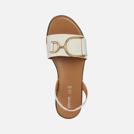 Geox Naileen Women's Off White Flat Sandals with Metal Buckle, Breathable Nappa Leather, Urban Style for City Living, Sizes Available 36, Summertime Essentials - Geox - Image 5