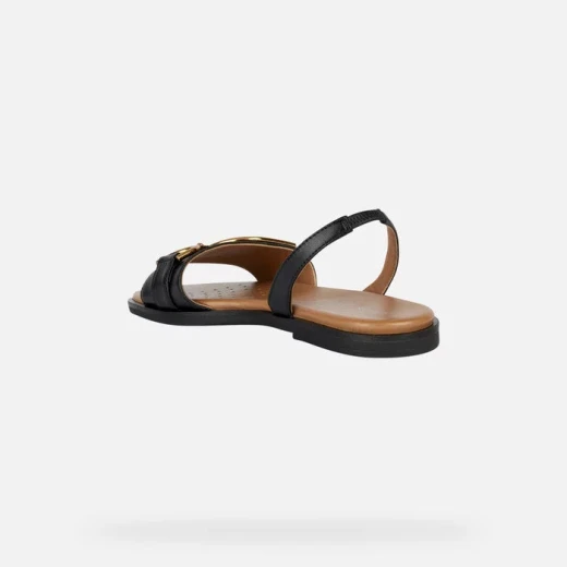 Geox Naileen Woman's Black Nappa Leather Flat Sandals with Metal Buckle Detail Size 39: Breathable Summer Footwear for Urban Women Comfortable for City Living and Weekend Errands - Geox - Image 4