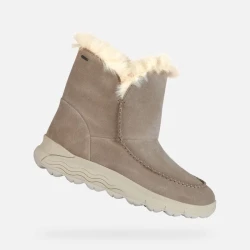 Geox Spherica 4X4 ABX Woman Ankle Boots Size 36 Sand Color Suede Upper Faux Fur Trim Breathable Comfortable Cushioned Outsole Winter Weather Women's Boots