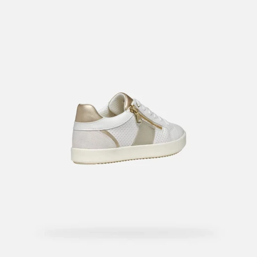 Blomiee Woman's Casual Low Cut Sneakers in White, Crafted with Leather Effect and Suede, Featuring Side Zip Closure for Comfort. Size 39. - Geox - Image 10