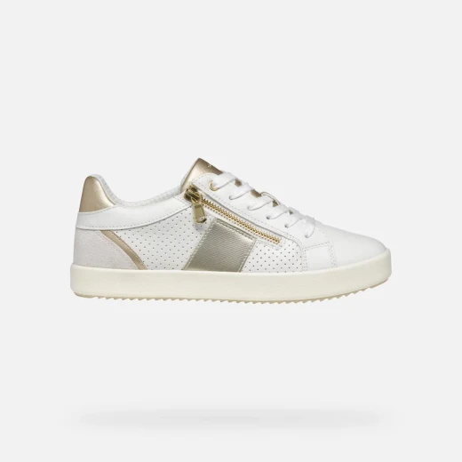 Blomiee Woman's Casual Low Cut Sneakers in White, Crafted with Leather Effect and Suede, Featuring Side Zip Closure for Comfort. Size 39. Blomiee Woman's Casual Low Cut Sneakers in White, Crafted with Leather Effect and Suede, Featuring Side Zip Closure for Comfort. Size 39.