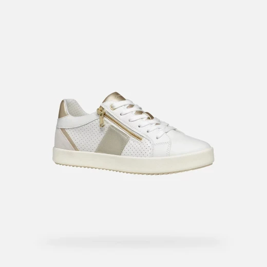 Blomiee Woman's Casual Low Cut Sneakers in White, Crafted with Leather Effect and Suede, Featuring Side Zip Closure for Comfort. Size 39. - Geox - Image 4