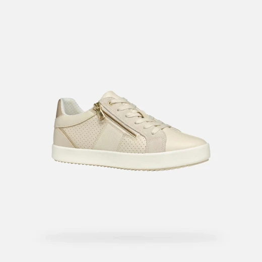 Blomiee Woman Sneakers Papyrus 41 Comfortable Breathable Low Cut Sporty Chic Design with Side Zip Closure Leather and Suede Upper Everyday Casual Footwear - Blomiee - Image 3