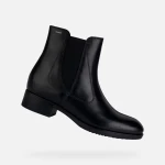 Geox Felicity ABX Women's Waterproof Ankle Boots in Plain Black Leather, Comfortable Low Heel, Breathable Design, Size 40, for City Wear and Rain Protection - Geox