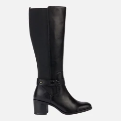 Geox New Asheel Woman Black Leather Boots Size 36 Comfortable Mid Heel Breathable Design with Elasticated Side Panel for Office and Casual Wear