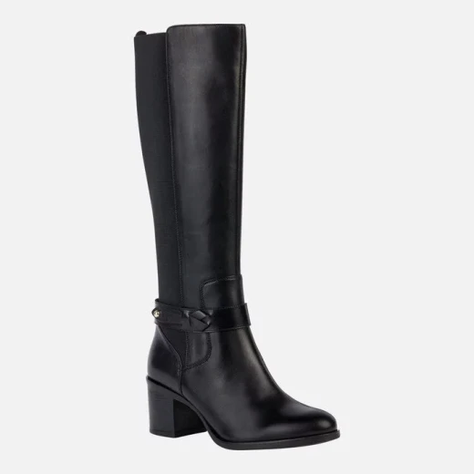 Geox New Asheel Woman Black Leather Boots Size 36 Comfortable Mid Heel Breathable Design with Elasticated Side Panel for Office and Casual Wear - Geox - Image 3