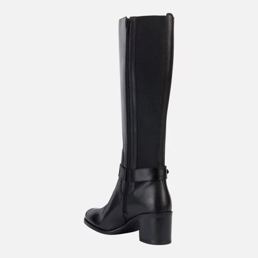 Geox New Asheel Woman Black Leather Boots Size 36 Comfortable Mid Heel Breathable Design with Elasticated Side Panel for Office and Casual Wear - Geox - Image 4
