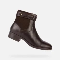 Geox Felicity Woman Ankle Boots Coffee Brown 36 Breathable Leather Elastic Side Panel Decorative Strap Autumn Winter Everyday Comfort Office Wear Stylish Design