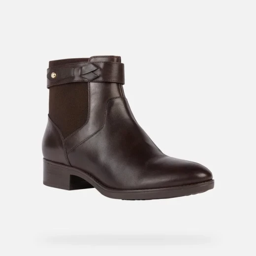 Geox Felicity Woman Ankle Boots Coffee Brown 36 Breathable Leather Elastic Side Panel Decorative Strap Autumn Winter Everyday Comfort Office Wear Stylish Design - Geox - Image 3