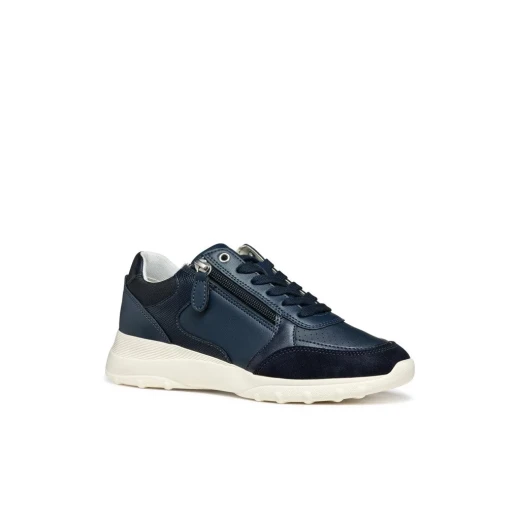 Alleniee Woman Low Sneakers Navy Blue 37, Comfortable Breathable Side Zip Closure Running Shoe Inspired Design Crafted From Leather Effect Suede Ideal For Off Duty Pursuits - Geox - Image 6