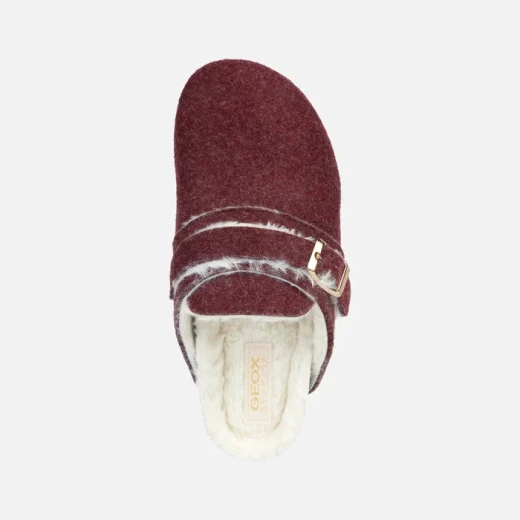 Geox Brionia Women's Burgundy Felt Slippers with Metal Buckle Detail Size 37 Lightweight Breathable Design for Lounging at Home Comfortable Indoor Footwear - Geox - Image 5