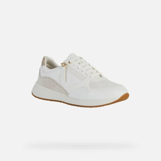 Bulmya Woman's Sneakers Off White 36 With Side Zip Casual Design Leather Effect Suede Breathable Lightweight Comfortable Shoes - Geox - Image 9