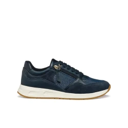 Bulmya Woman's Comfortable Breathable Sneakers Navy Blue with Side Zip Closure and Shiny Fabric Suede Combination Size 41, Perfect for Everyday City Wear