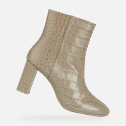 Geox Pheby 80 Woman Ankle Boots Sand Color Crocodile Print Leather Breathable High Heel Comfortable Design 37 Size Elegant Feminine City Outfit Shoes Fast Delivery