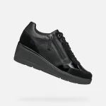 Geox Ilde Woman's Hybrid Sneakers Black Suede Leather 40 EU Featuring Side Zip Closure Breathable Design Comfortable Wedge Heel Ideal for Off Duty Outfits D36RAC.05422.C9999 - Geox