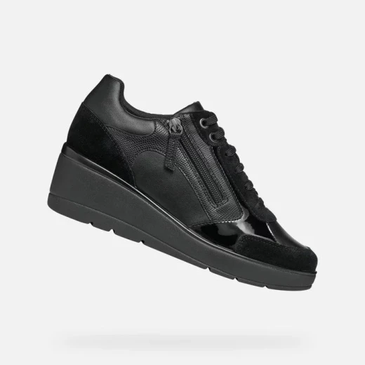 Geox Ilde Woman's Hybrid Sneakers Black Suede Leather 40 EU Featuring Side Zip Closure Breathable Design Comfortable Wedge Heel Ideal for Off Duty Outfits D36RAC.05422.C9999 Geox Ilde Woman's Hybrid Sneakers Black Suede Leather 40 EU Featuring Side Zip Closure Breathable Design Comfortable Wedge Heel Ideal for Off Duty Outfits D36RAC.05422.C9999