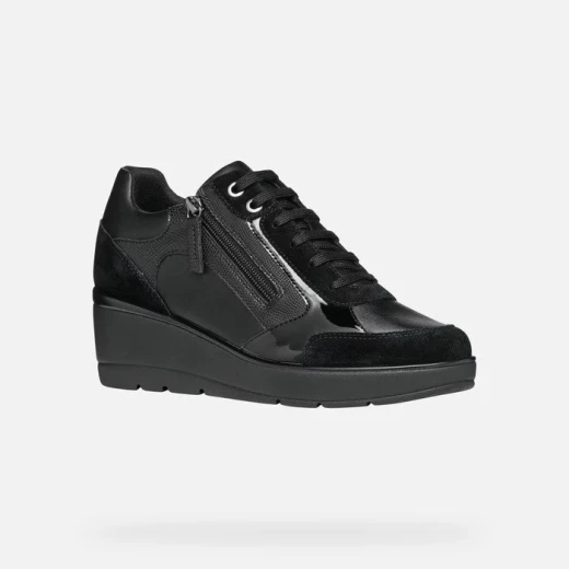 Geox Ilde Woman's Hybrid Sneakers Black Suede Leather 40 EU Featuring Side Zip Closure Breathable Design Comfortable Wedge Heel Ideal for Off Duty Outfits D36RAC.05422.C9999 - Geox - Image 3