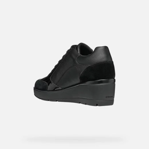 Geox Ilde Woman's Hybrid Sneakers Black Suede Leather 40 EU Featuring Side Zip Closure Breathable Design Comfortable Wedge Heel Ideal for Off Duty Outfits D36RAC.05422.C9999 - Geox - Image 4