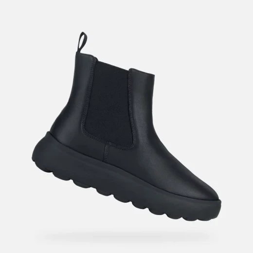 Geox Spherica EC4.1 Woman's Black Ankle Boot: Hybrid Style, Elasticated Panel, Urban Design, Exceptional Cushioning, Breathable Outsole, Size 37