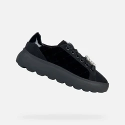 حذاء رياضي نسائي Geox Spherica EC4.1 أسود مخملي مبطن جلد سويدي مزين بإبزيم مرصع بالجواهر مقاس 37، نعل خارجي مسامي فائق التوسيد، أسلوب مدينة أنيق وخفيف الوزن