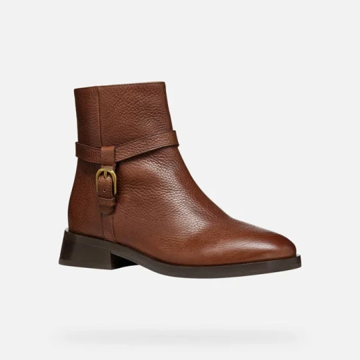 Geox Tormalina Women's Ankle Boots in Brown Leather with Buckle Detail, Breathable Lightweight Design, Low Heel, Size 37 for Everyday Wear. Fast Delivery and Easy Exchange. - Geox - Image 3
