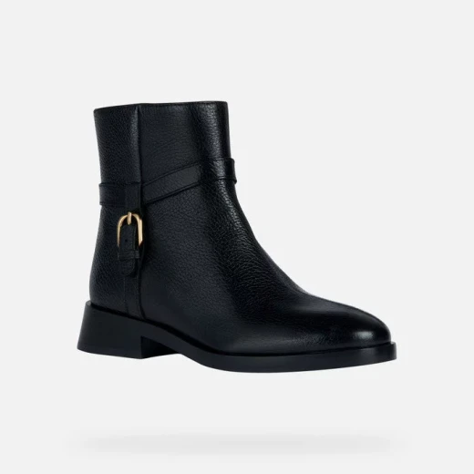 Geox Tormalina Women's Black Leather Ankle Boots with Buckled Strap and Breathable Design, Size 37, Perfect for Everyday Casual Chic Wear - Geox - Image 3