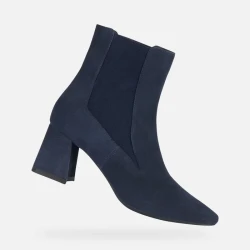 Geox Giselda Woman Dark Jeans Ankle Boots Size 36 in Dark Denim Blue Suede Lightweight Breathable Comfortable Mid Heel Stylish Metropolitan Design for Everyday Wear