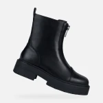 Geox Spherica EC7 Women's Ankle Boots Black Leather Front Zip Comfortable Breathable Cushioning Lug Sole Size 36 City Lifestyle Fast Delivery Easy Exchange - Geox