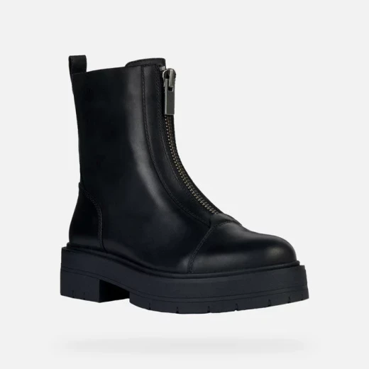Geox Spherica EC7 Woman Ankle Boot Black Leather Comfort Breathable Lug Sole Front Zip Closure 39 US Size Women's City Lifestyle Footwear Fast Delivery Easy Exchange - Geox - Image 3