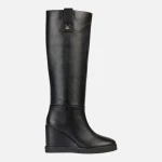 Geox Elidea Wedge Boots for Women Black Leather Stylish Design Size 39 Urban Chic Breathable Comfort Fast Delivery and Easy Exchange - Geox