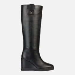 Geox Elidea Wedge Boots for Women Black Leather Stylish Design Size 39 Urban Chic Breathable Comfort Fast Delivery and Easy Exchange