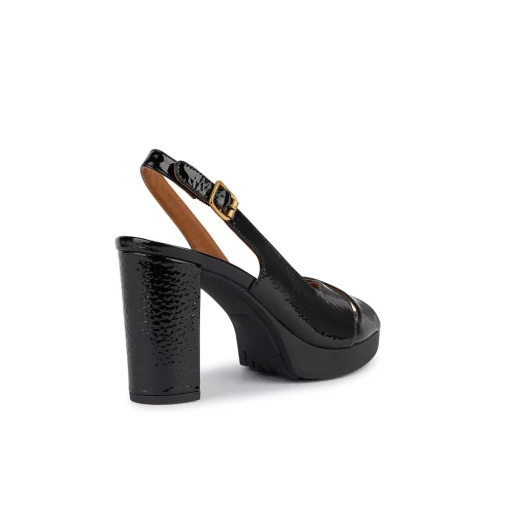 Geox Woman Walk Pleasure 85S Black Patent Leather Sandals for Women Size 36 High Heel Stylish Comfortable Breathable Lightweight Special Occasion Footwear - Geox - Image 5