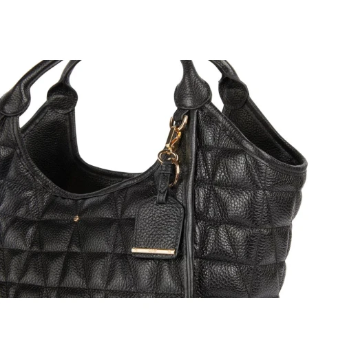 Demethri Woman's Black Hobo Bag: Large Quilted Leather Shoulder Bag, 43cm x 32cm, Stylish and Functional for City and Business Looks - Geox - Image 3