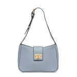 Solangy Woman Shoulder Bag Light Sky Tumbled Leather 24.5cm x 7cm x 15.7cm Adjustable Handle Turn Lock Closure Chic Formal City Styling D45KSA.00046.C4017 - Geox